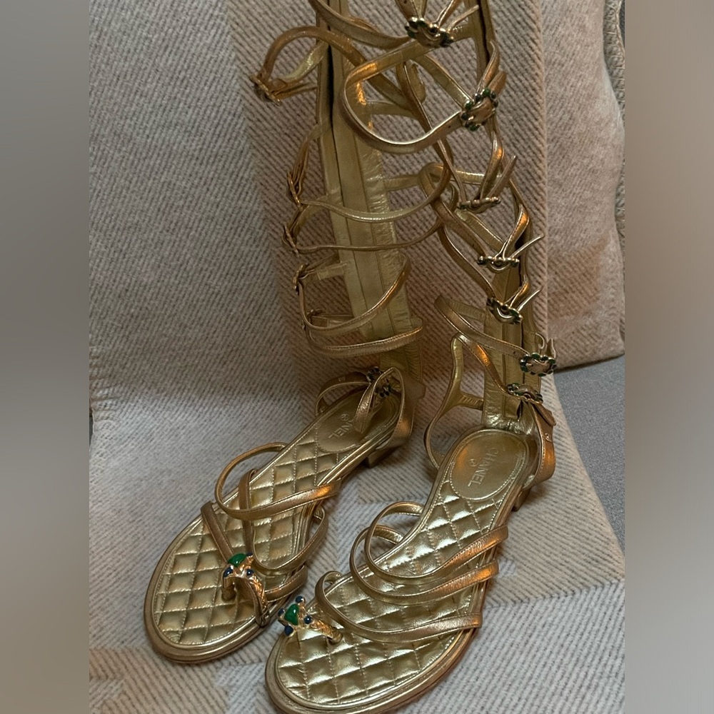 Chanel Gold Gladiator Gripoix Sandals